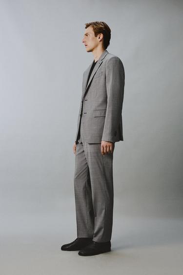 PANTALON DE COSTUME À CARREAUX EN MÉLANGE DE LAINE - Noir / Blanc de Zara - Image 3