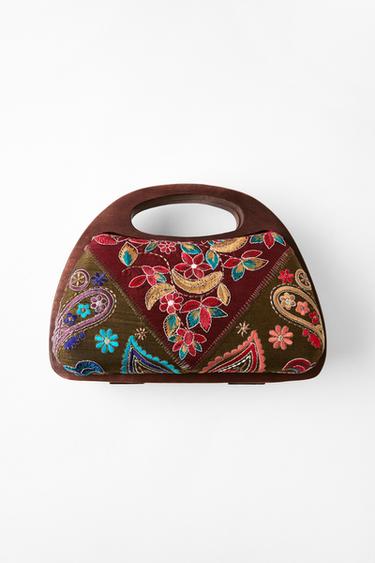 Zara EMBROIDERED WOOD BOX BAG - Multicolored