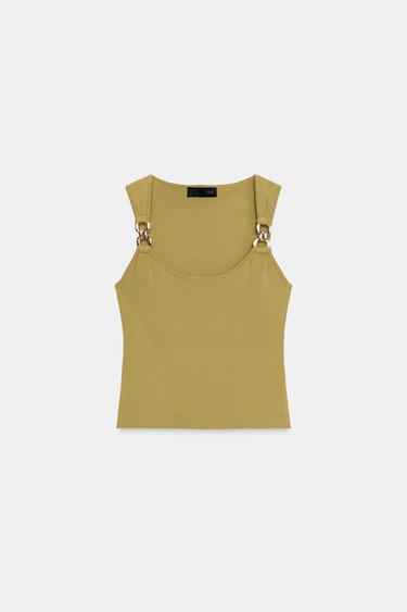 KNIT TOP WITH METAL DETAIL - Mid-green by Zara