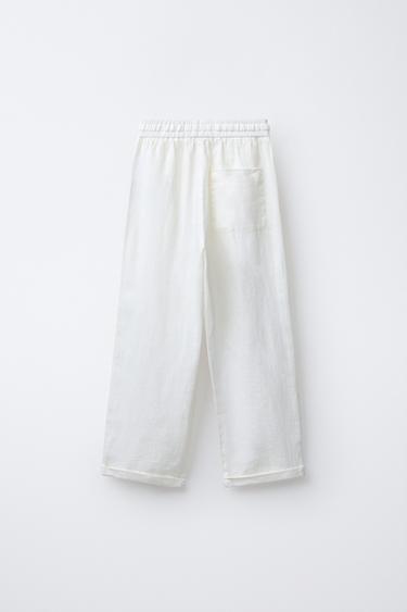 PANTALON DROIT 100% LIN - Écru moyen de Zara - Image 1