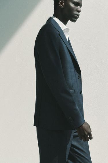 BLAZER TRAJE CUADROS 100% LANA - Marino de Zara