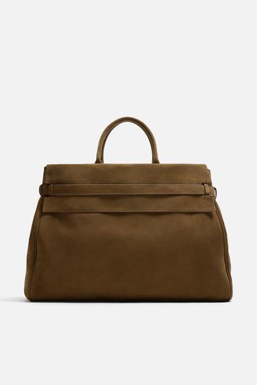 Zara LEATHER TOTE BAG - Brown