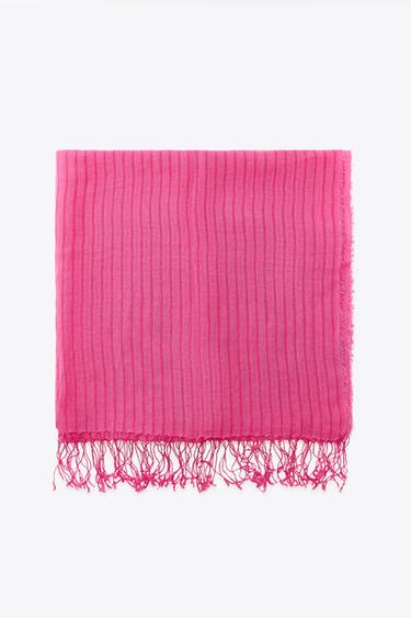 100% LINEN STRIPED SCARF - Fuchsia by Zara - Image 0