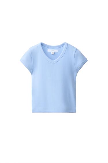 RIBBED V-NECK T-SHIRT - Sky blue by Zara