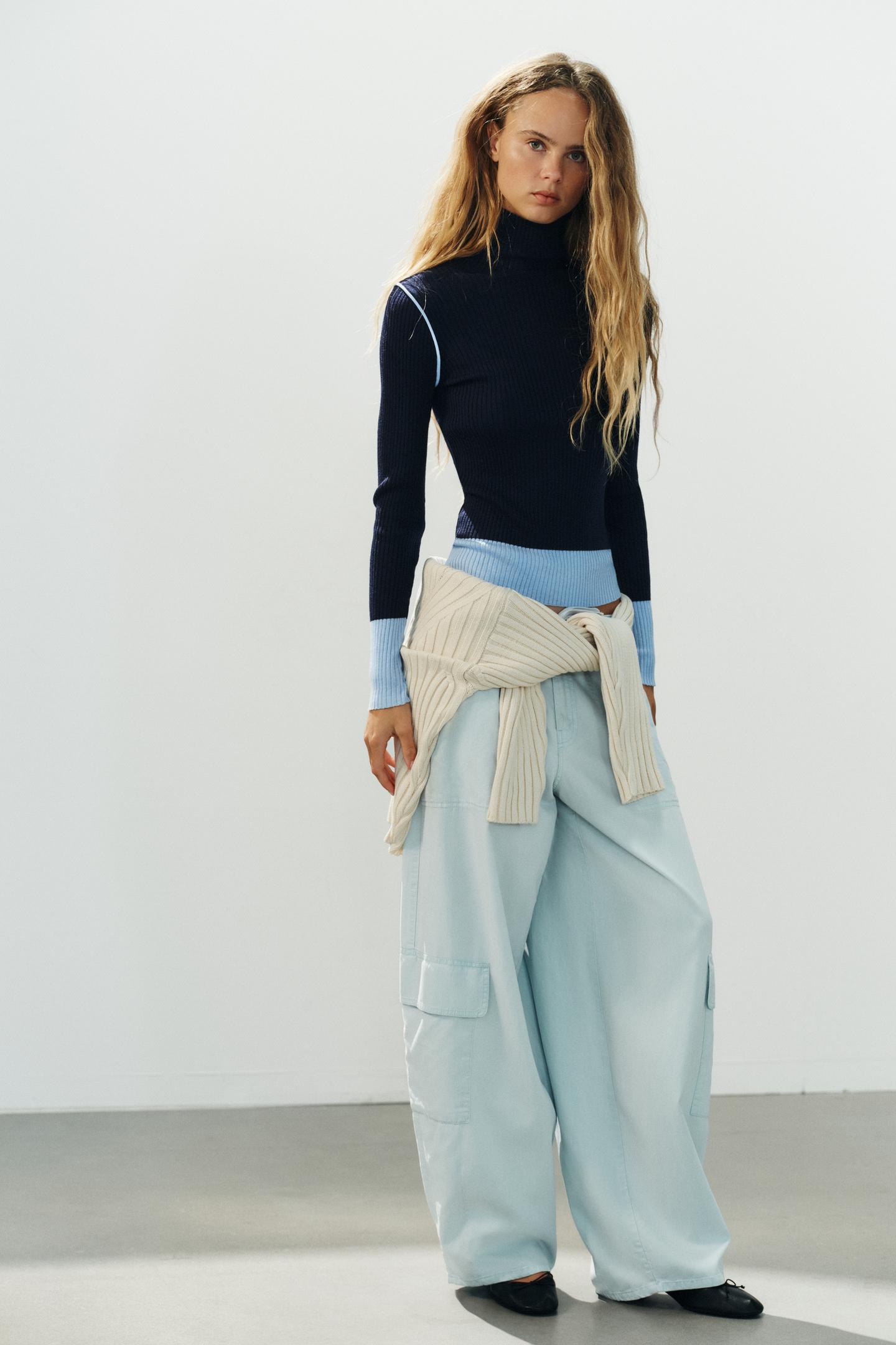 Женский свитер Zara Ribbed Knit, цвет: Тёмно-синий — фото 1