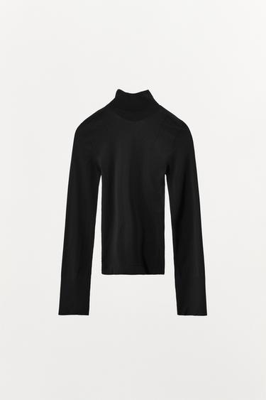 FITTED TOP WITH TOPSTITCHING - Black by Zara - Image 5