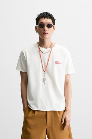 WASHED PRINT SLOGAN T-SHIRT - Oyster-white by Zara