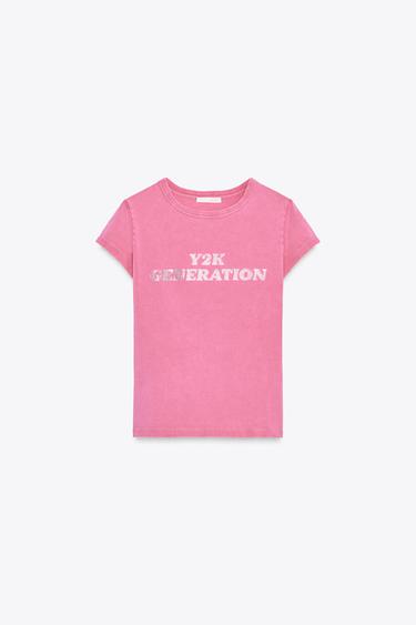 WASHED-EFFECT RHINESTONE T-SHIRT - Pink by Zara - Image 6
