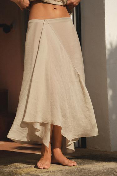 Zara SEMI-SHEER FLOWY SKIRT - Light green