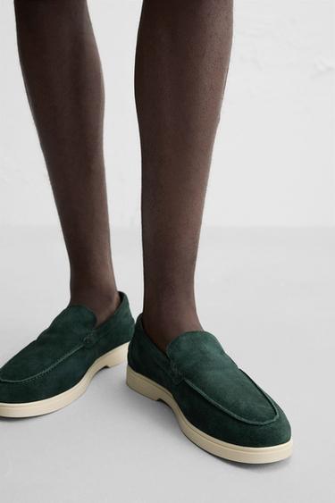 MOCASSINS EN CUIR CASUAL - Vert bouteille de Zara - Image 2