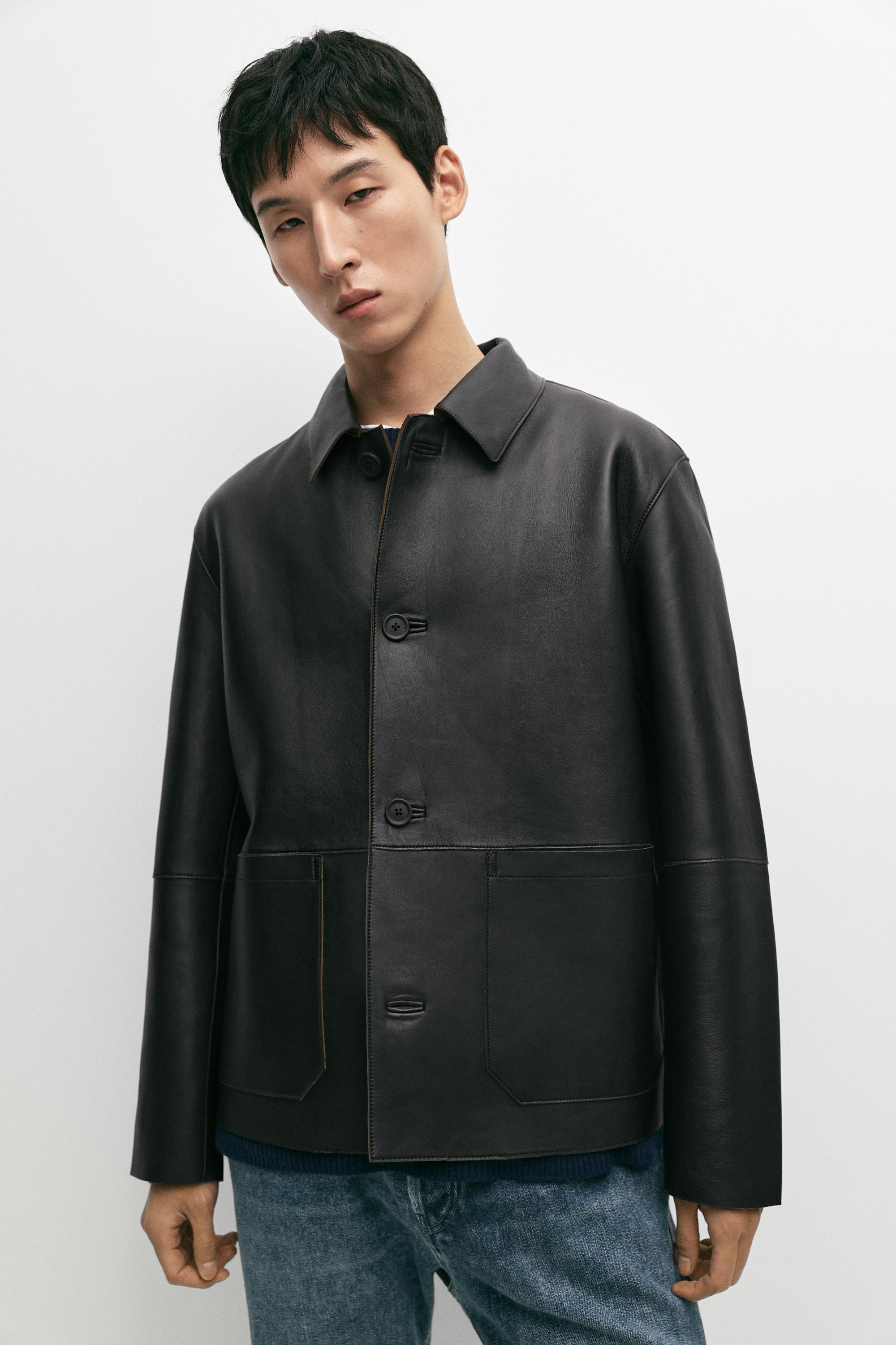 Nappa leather jacket with button detail