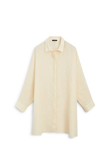 Zara 100% linen short shirt dress - Light yellow
