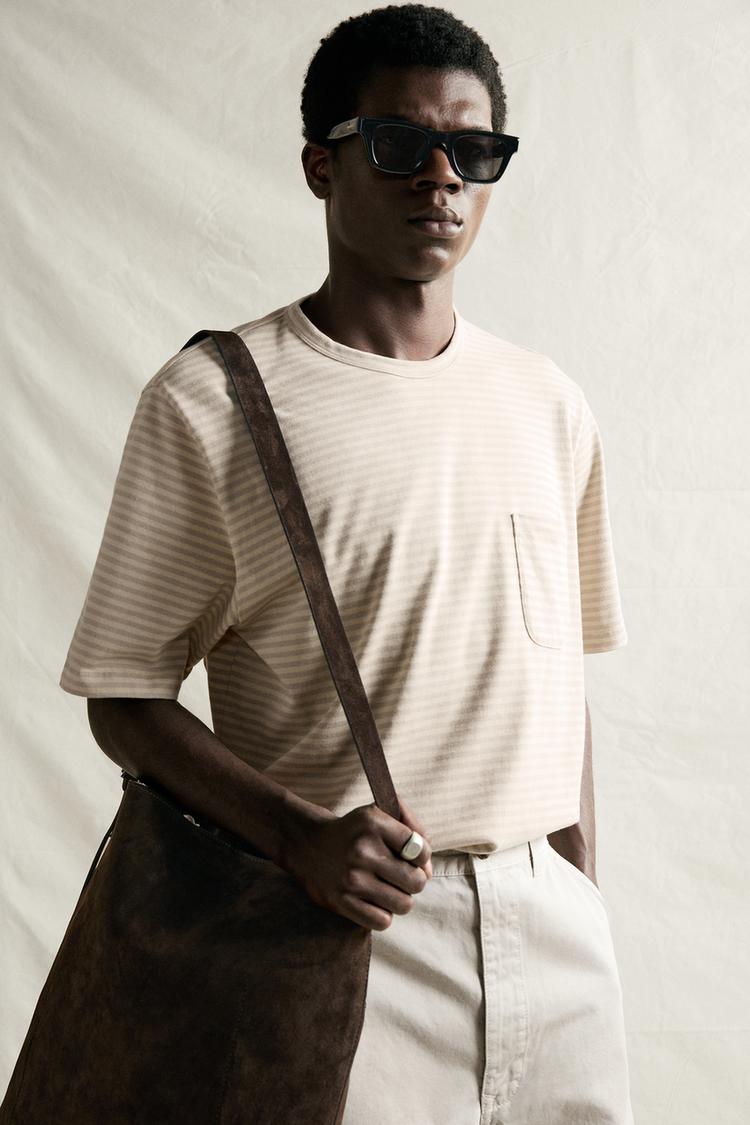 STRIPED JACQUARD POCKET T-SHIRT