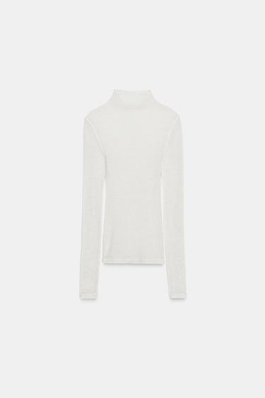 T-SHIRT EN LAINE 100 % - Écru de Zara - Image 5