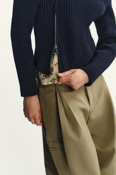 ZIP-UP RIB KNIT CARDIGAN - Navy blue by Zara