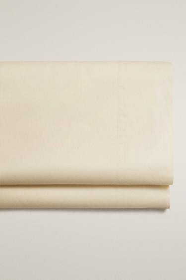 FADED-EFFECT SATEEN FLAT SHEET (300 THREAD COUNT) - Vanilla by Zara - Image 0