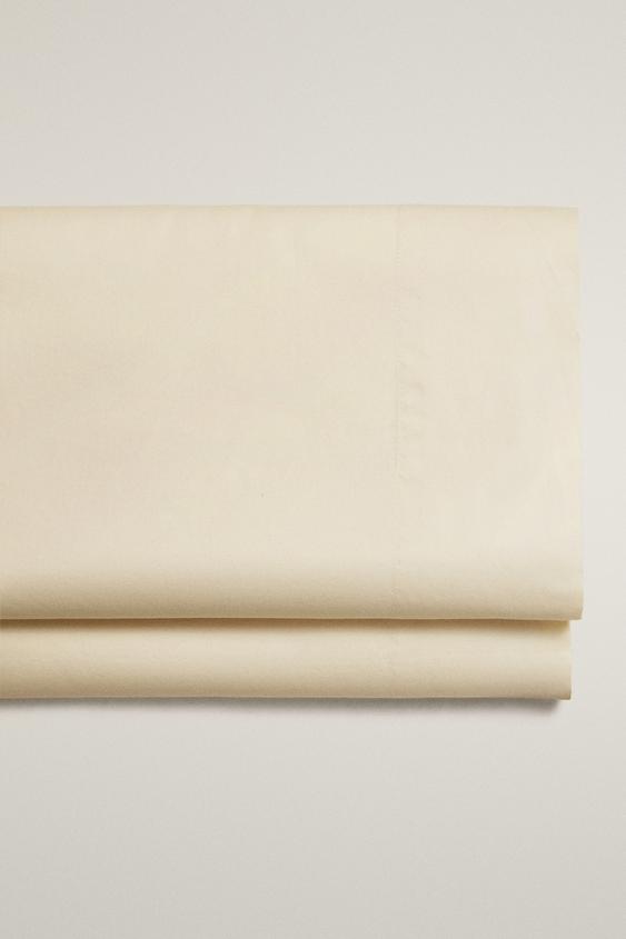 FADED-EFFECT SATEEN FLAT SHEET (300 THREAD COUNT) - Vanilla by Zara - Image 0