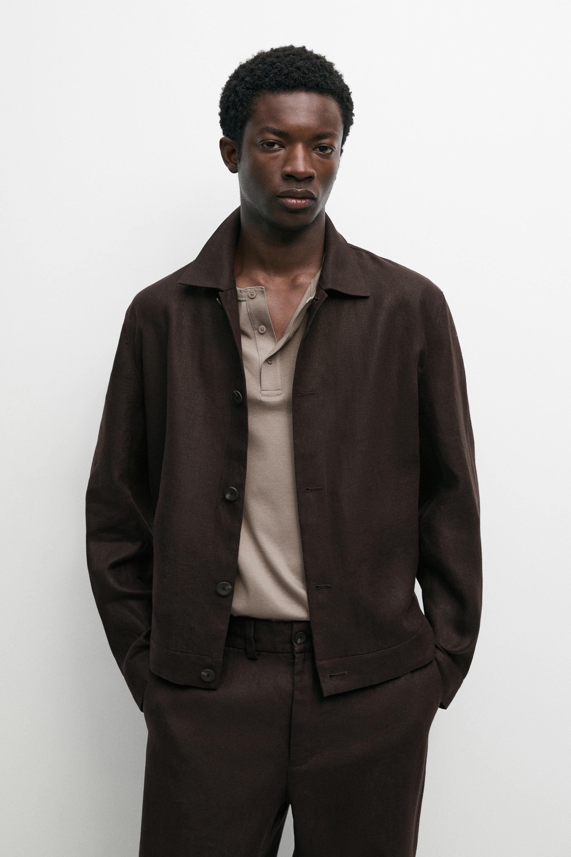 100% linen total look overshirt — Brown