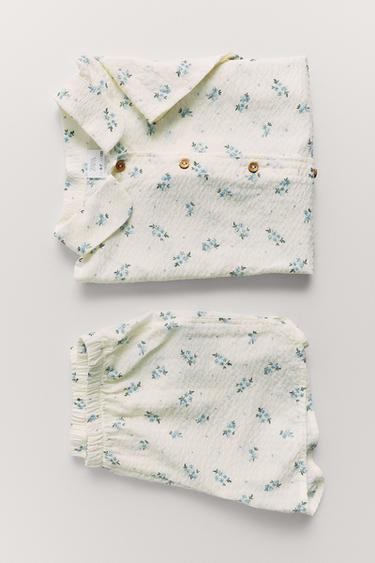 AGES 6-14/ SEERSUCKER FLORAL SHIRT AND BERMUDA PYJAMAS — ЭКРЮ от Zara