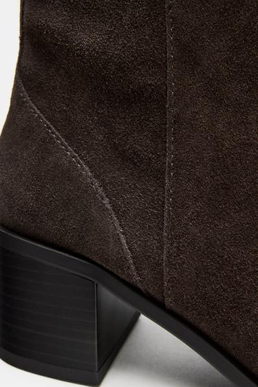 SPLIT SUEDE BLOCK HEEL ANKLE BOOTS - Brown by Zara - Image 4