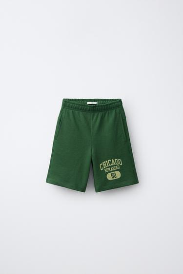 QUẦN SHORT BERMUDA VẢI NHUNG LÔNG DÁNG JOGGING - Xanh lục từ Zara