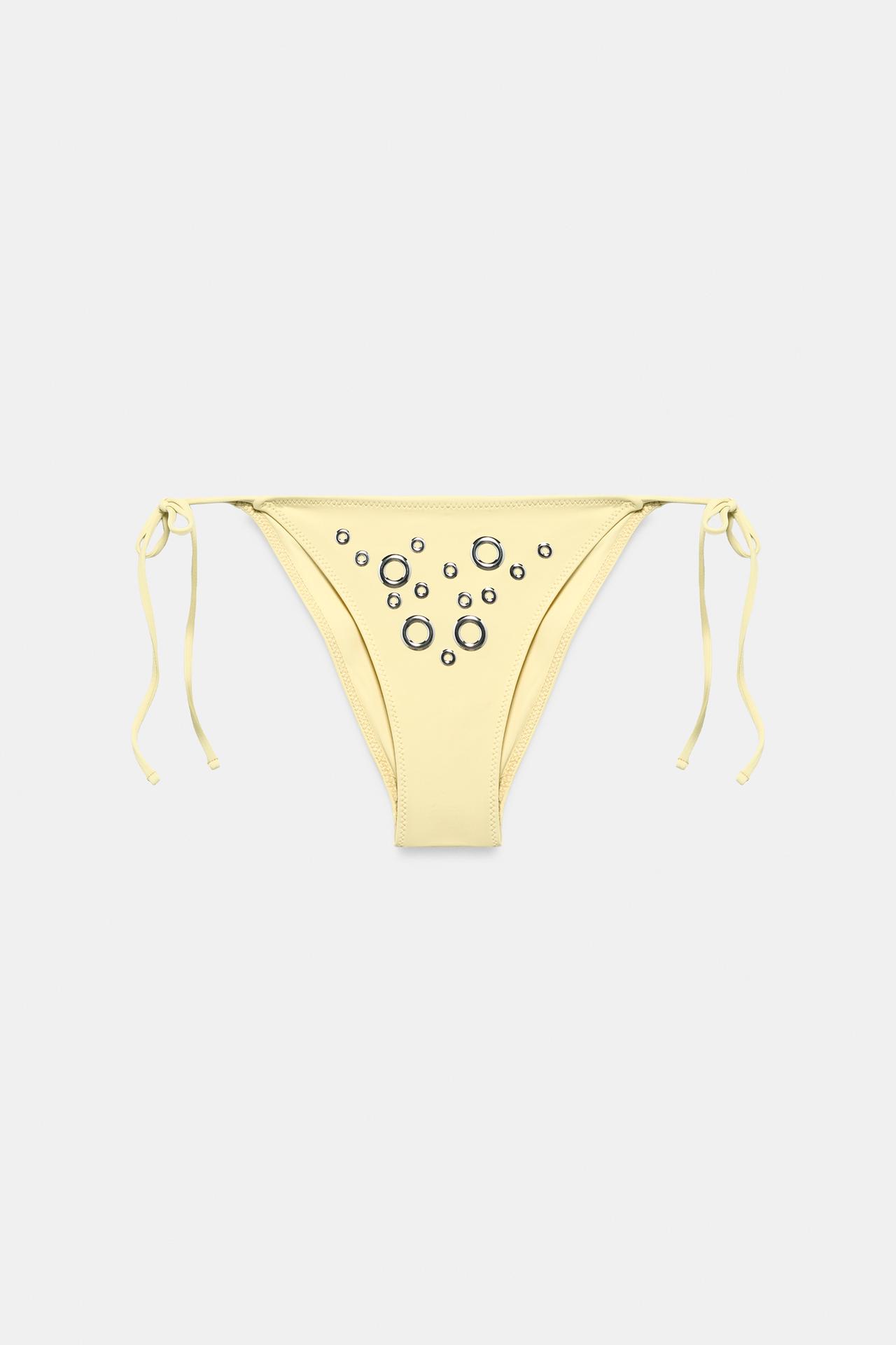 SIDE-TIE BIKINI BOTTOMS WITH RING DETAIL — Yellow