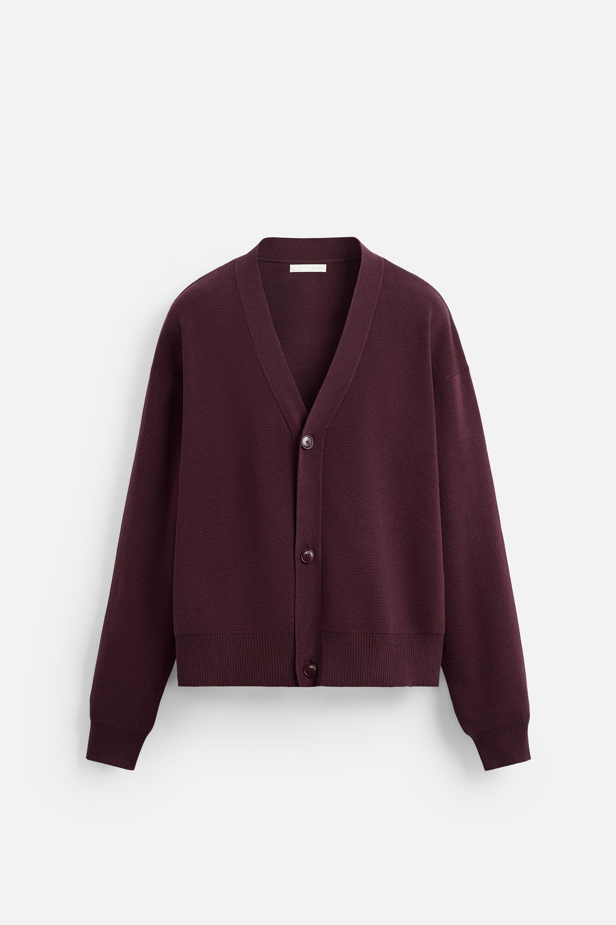 ZARA テクスチャー ニットカーディガン バーガンディ - メルカリ