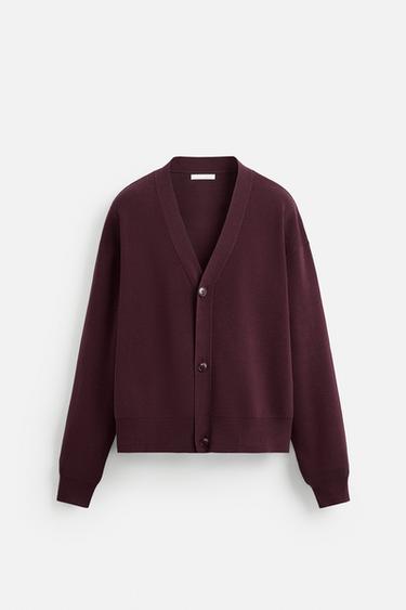 TEXTURED COTTON CARDIGAN - Burgundy by Zara