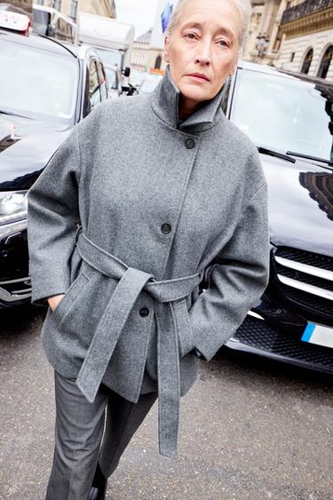 Zara SOFT DOUBLE-POSITION COLLAR COAT - Gray