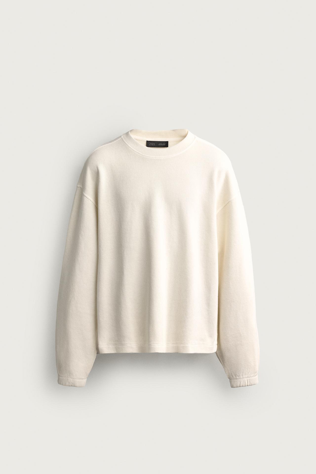 RELAXED FIT RIBBED SWEATSHIRT — Oyster-white