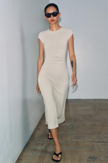 DRAPED MIDI DRESS - Sand by Zara