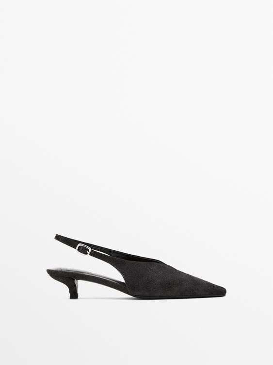 Split leather high-heel slingback shoes