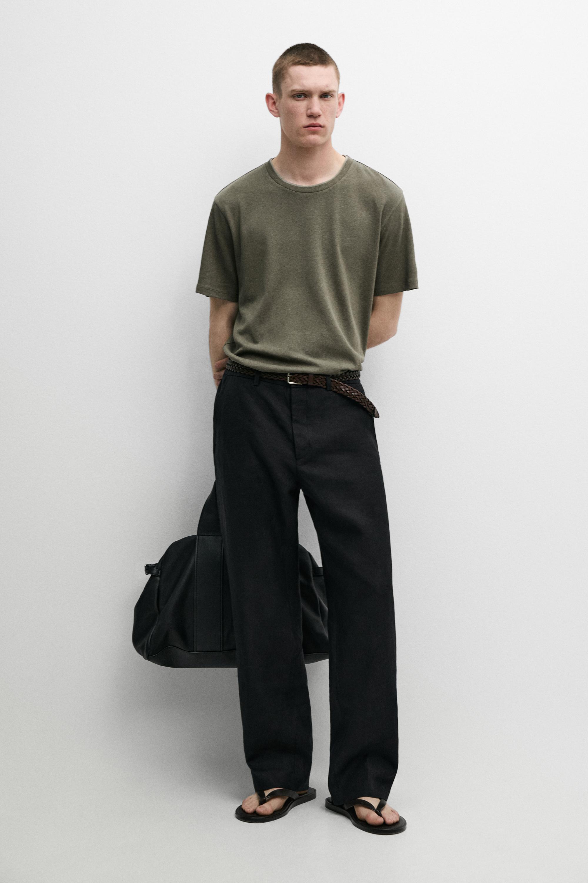 Linen and cotton double-collar T-shirt
