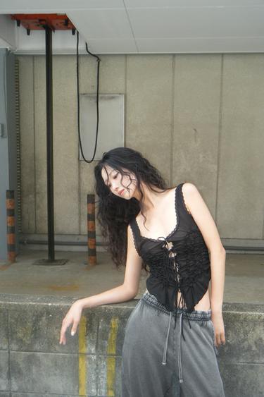 GATHERED TIE TOP - Black by Zara