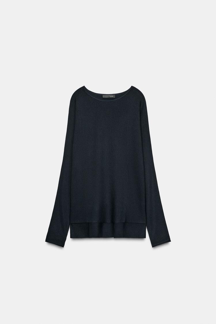 LONG CAPE KNIT SWEATER Navy blue ZARA India