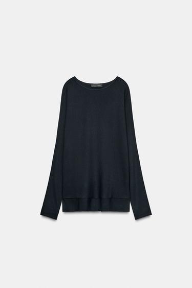 LONG CAPE KNIT SWEATER - Navy blue by Zara