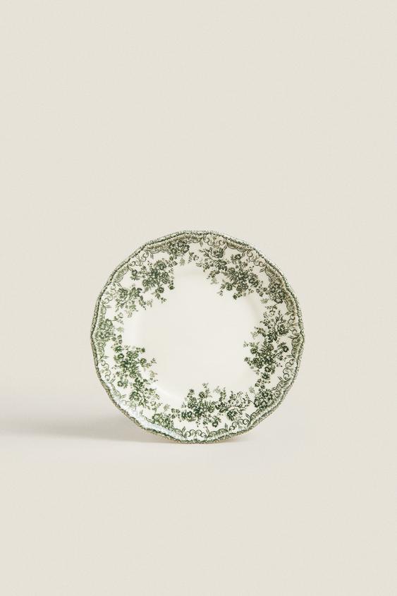 FLORAL EARTHENWARE SIDE PLATE Dark olive ZARA United Kingdom
