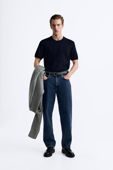 VISCOSE BLEND KNIT T-SHIRT - Navy blue by Zara - Image 0