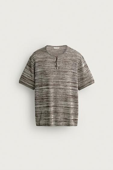 HAUT EN MAILLE À COL TUNISIEN - Marron / Écru de Zara