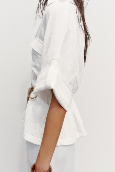 BELTED SAFARI SHIRT - Oyster-white by Zara - Image 2