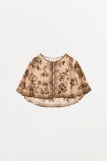 CAPE WITH BEADED EMBROIDERY - Peach by Zara - Image 5