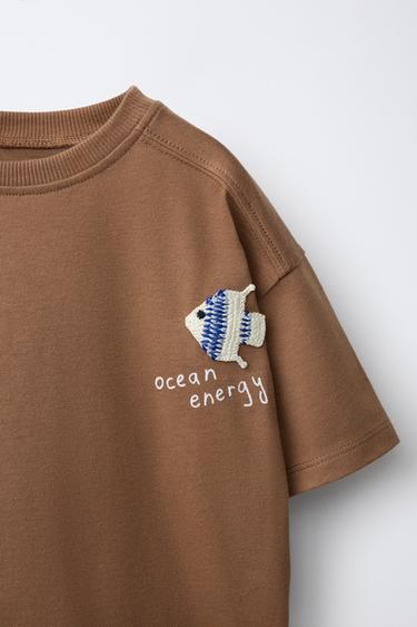 T-SHIRT À PIÈCES CROCHET - Marron clair de Zara - Image 2