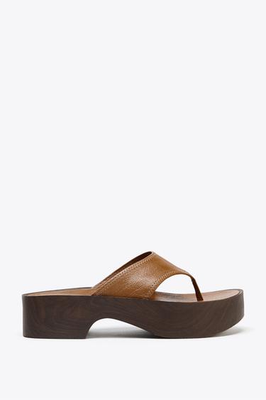SOFT LEATHER PLATFORM SANDALS - Brown by Zara
