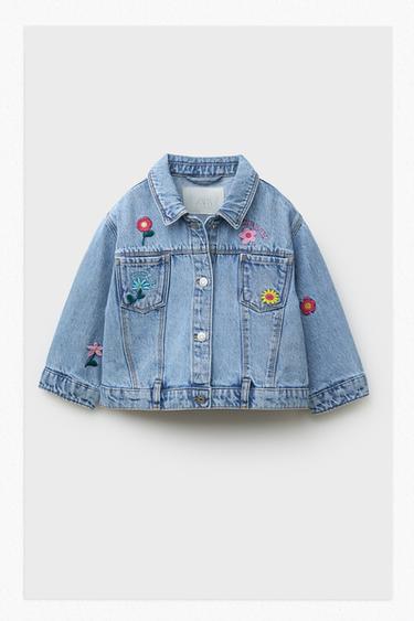 DENIM JACKET WITH EMBROIDERED FLOWERS - Blue by Zara