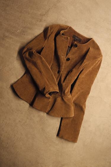 Zara 100% 皮革傘狀下擺外套 - 威士忌色