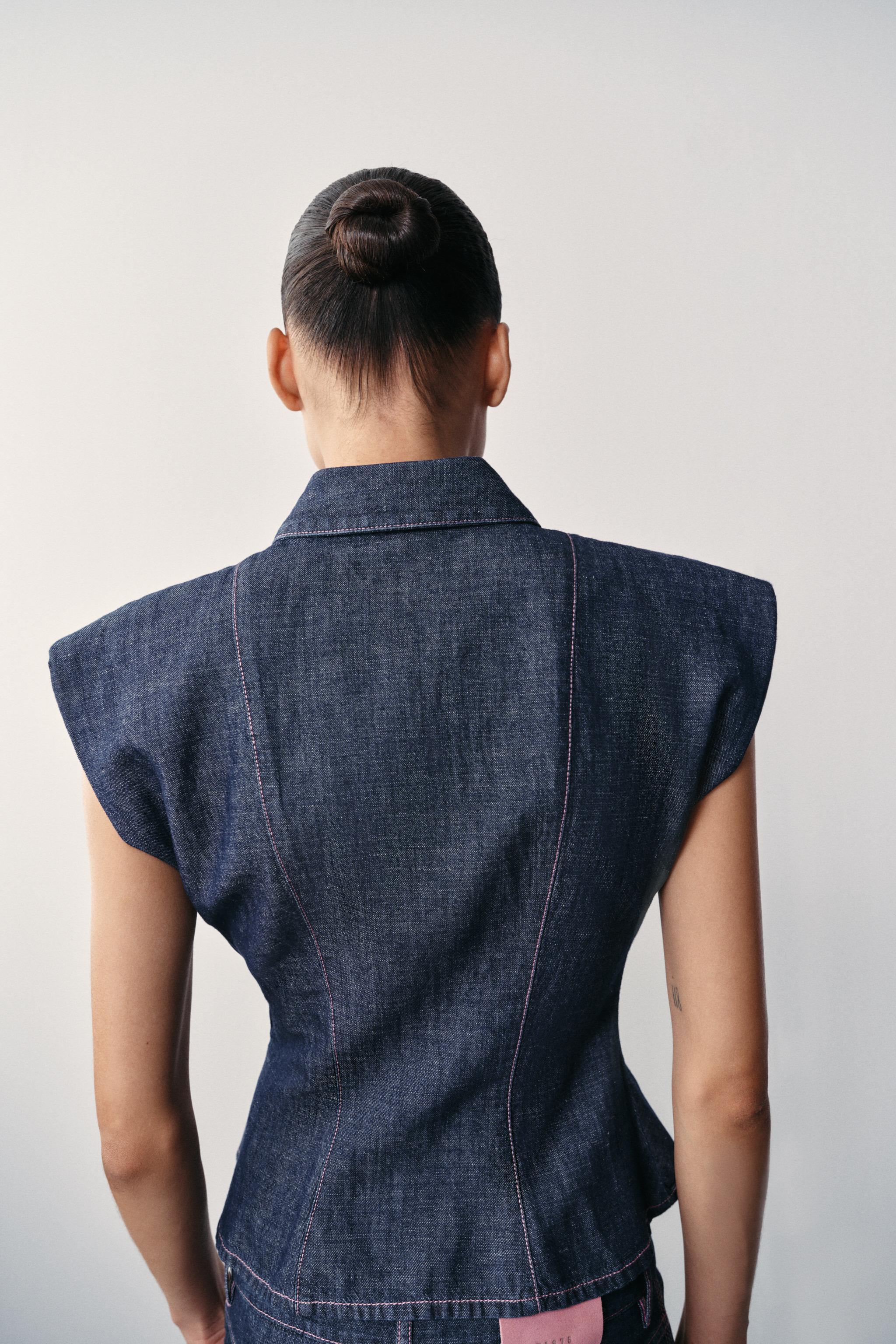 Zara VATKALI KETEN PEPLUM GÖMLEK görsel 5
