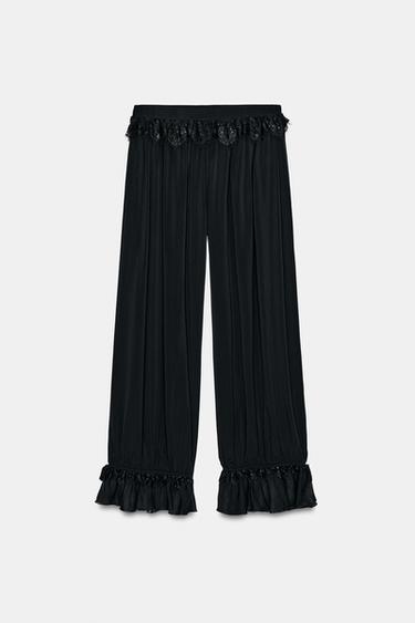 LACE TRIM SAROUEL TROUSERS - Black by Zara - Image 4