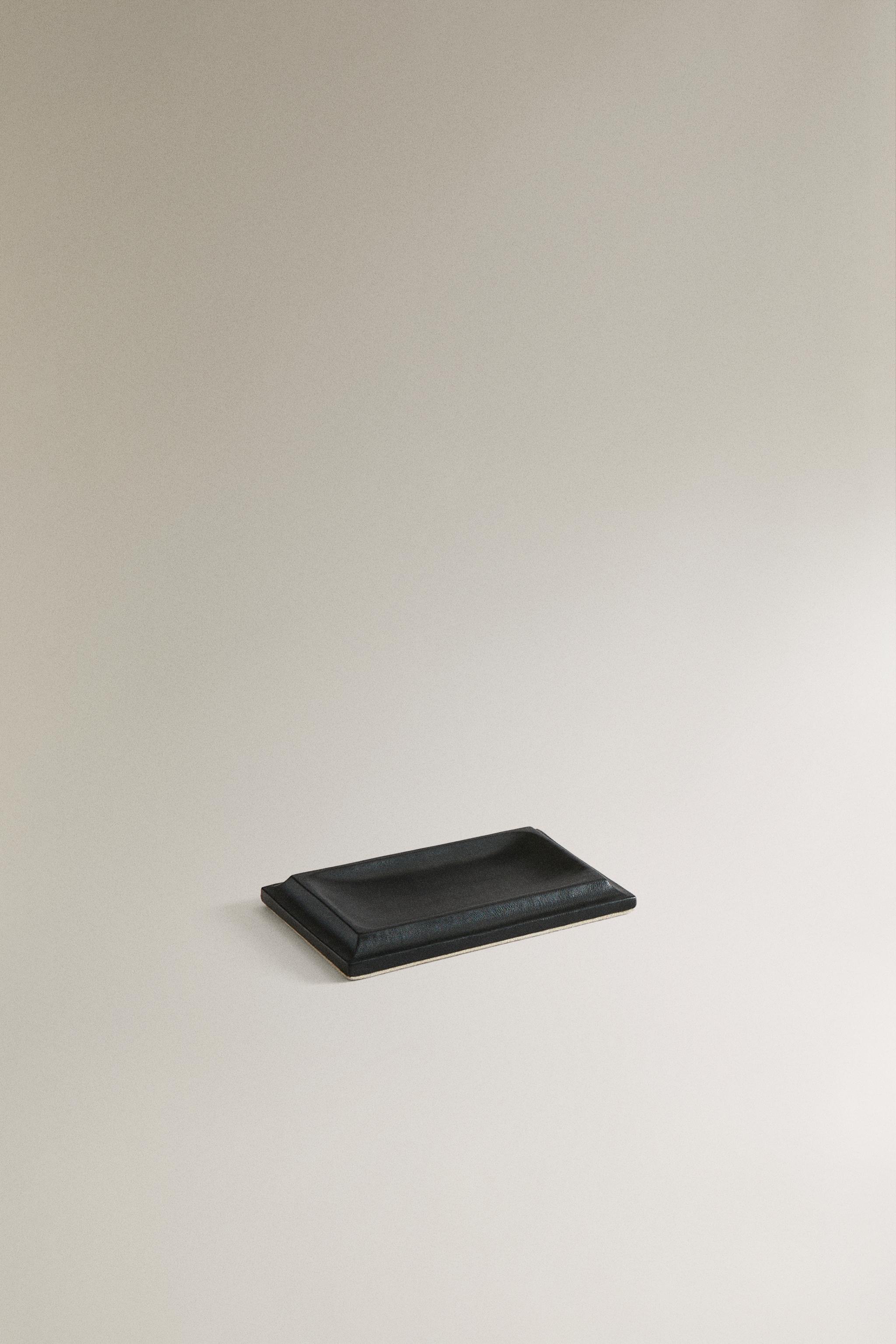 LEATHER DESK TRAY FOR CLIPS — Black