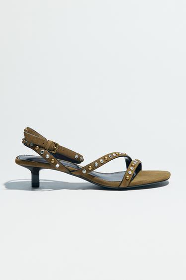 SANDALIA KITTEN TACHAS SERRAJE - Verde Oliva de Zara