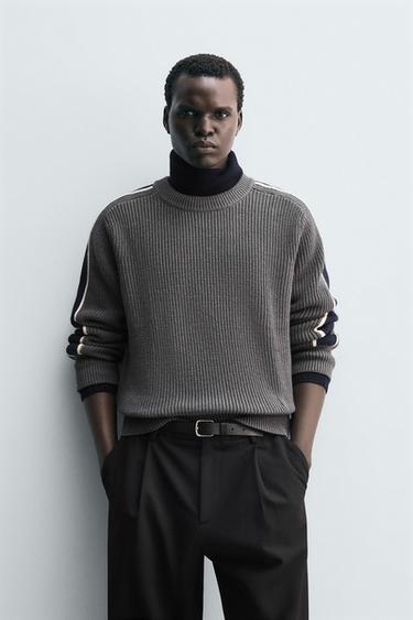 COLOUR BLOCK STRIPED SWEATER - Grey by Zara